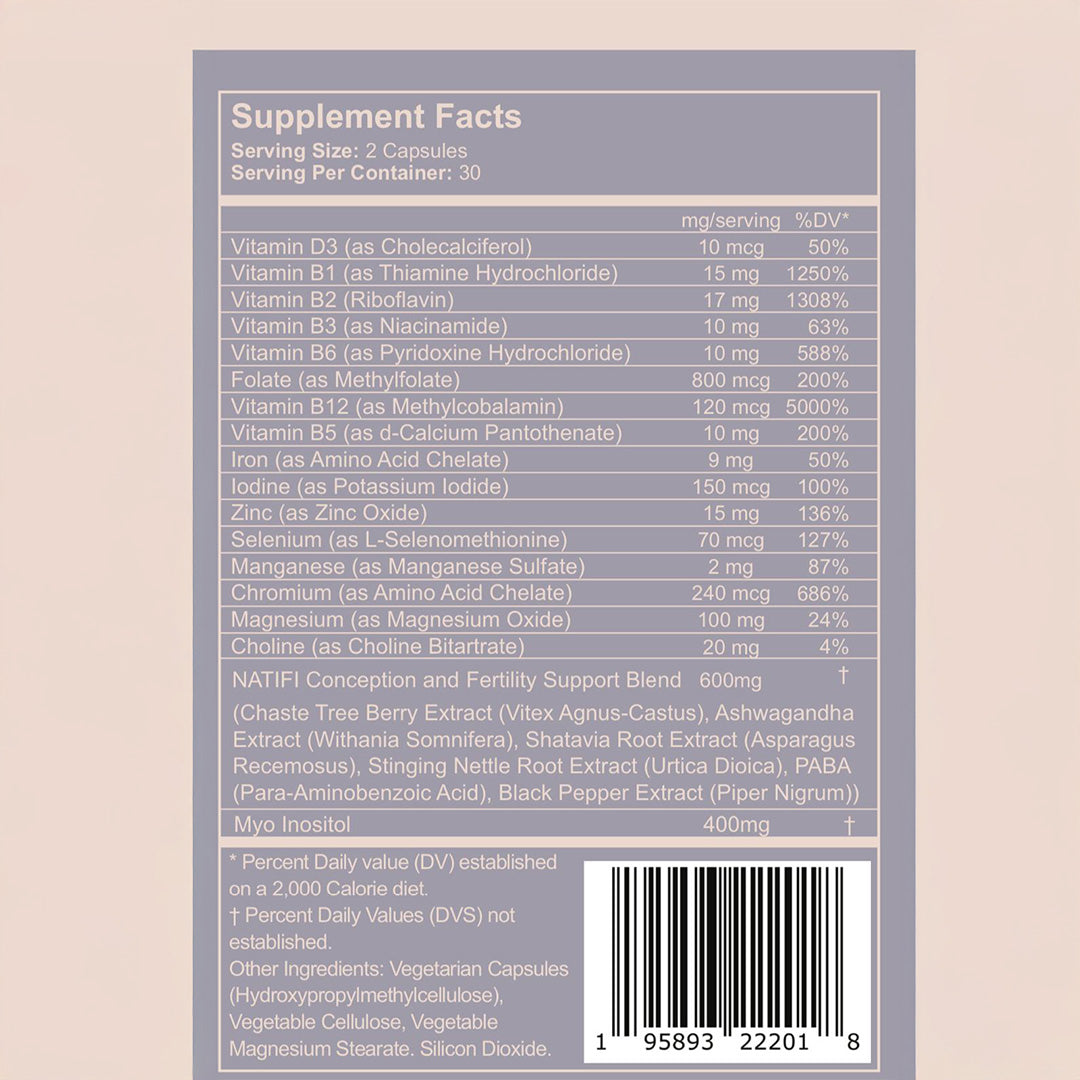 Natifi - Prenatal Vitamins Regulate Cycles, Balance Hormones, Aid Ovulation. Multivitamin for Women, Healthier Pregnancy -60 Capsules- Folic Acid, Myo Inositol, Vitex.